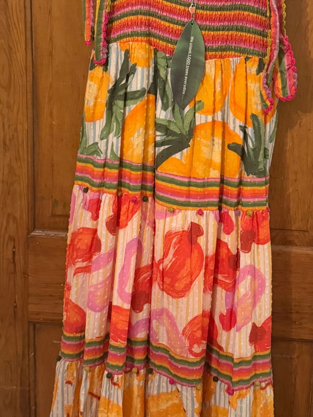 🍊 NWT FARM Rio Fruits Scarves Tiered Maxi Dress XL | Tropical Resort Dress - Picture 2 of 5